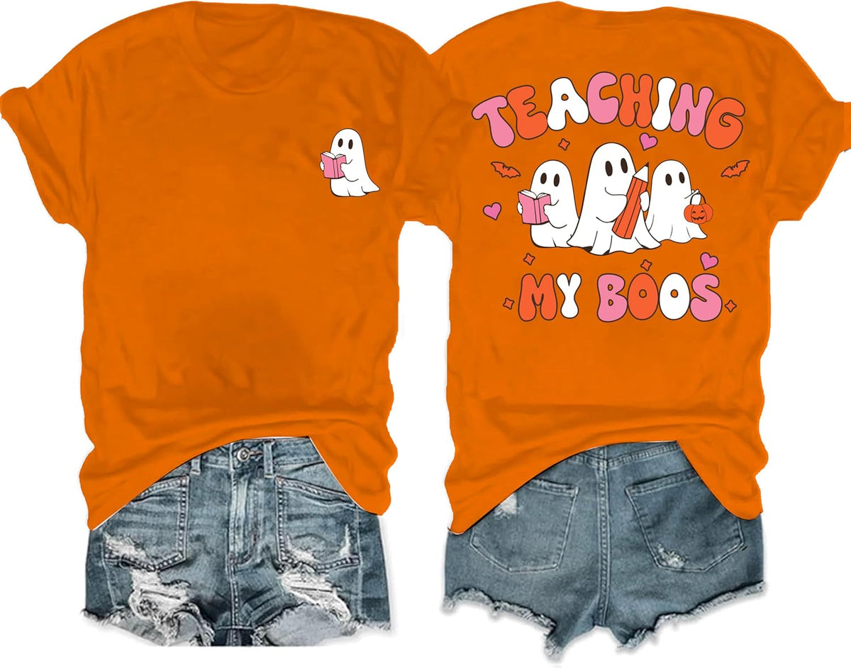 Halloween Shirts for Women Cute Ghost Pumpkin Graphic Tee Tops