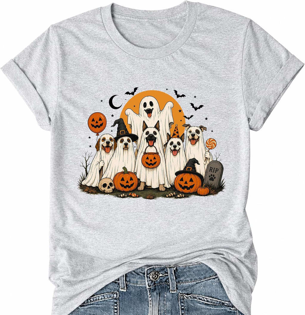 Halloween Shirt Ghost Dog T Shirt Spooky Season Ghost Pumpkin Funny Shirts