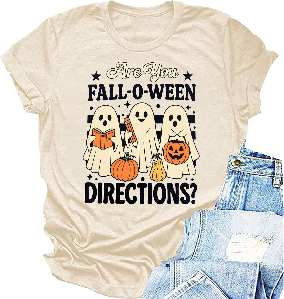 Halloween Teacher Shirt are You Fall O Ween Directions Halloween Ghost Tee