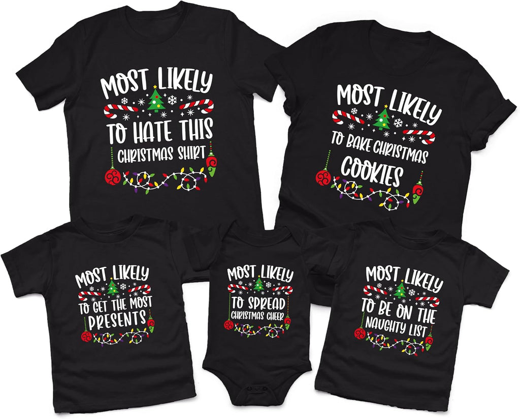 +60 Quote Personalized Christmas Family Matching Shirts | 2026 Most Likely to Shirts for Christmas Reunion | T Shirt for Family, Couples and Friends | Holiday Matching Tee