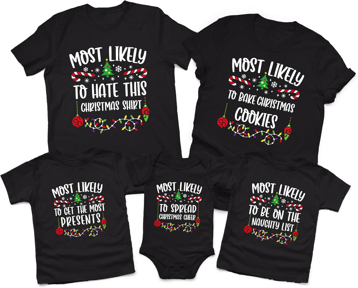 +60 Quote Personalized Christmas Family Matching Shirts | 2026 Most Likely to Shirts for Christmas Reunion | T Shirt for Family, Couples and Friends | Holiday Matching Tee