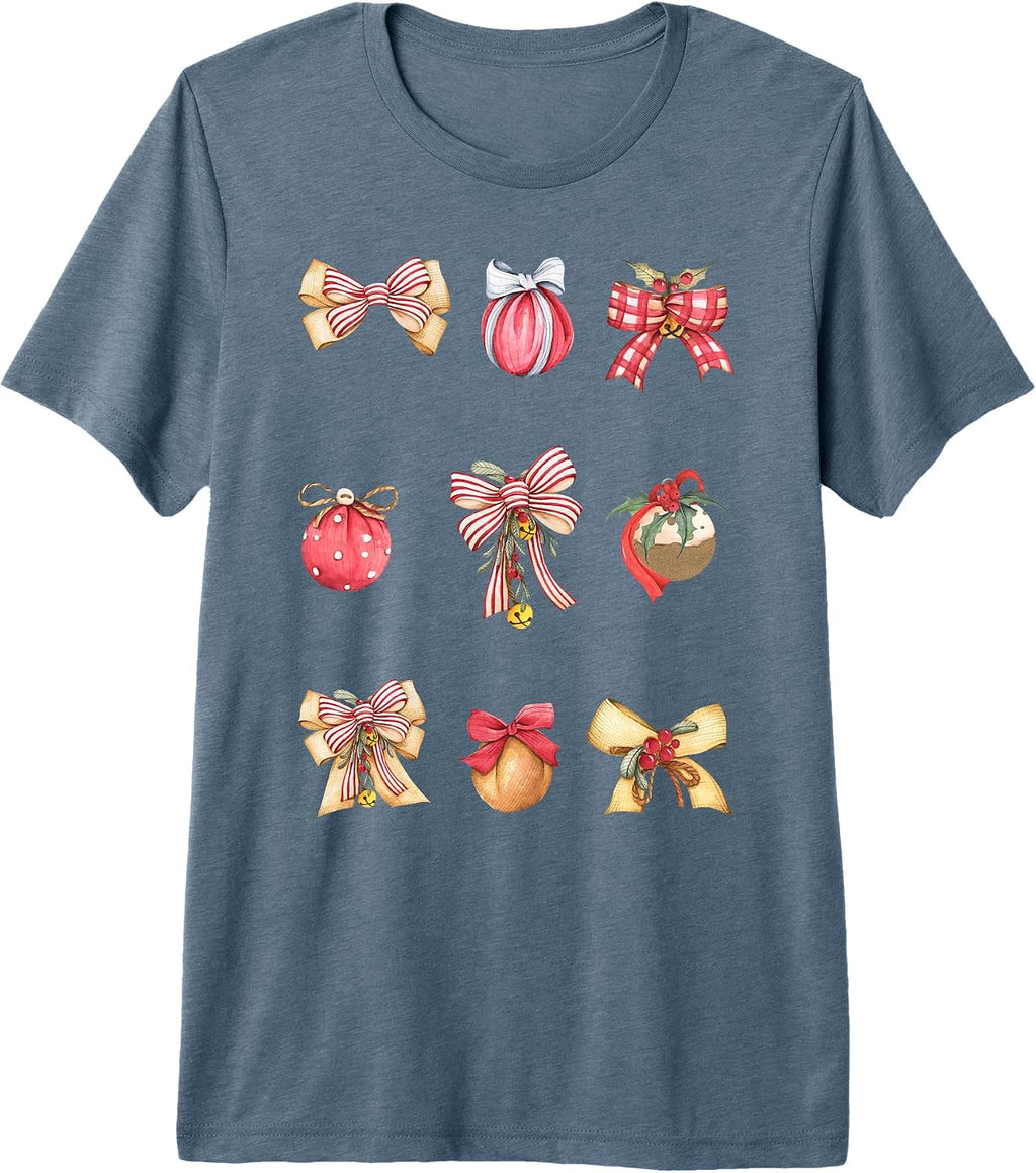 Christmas Coquette Bow Ribbons Ornaments Farmhouse Style Premium Tri-blend T-Shirt