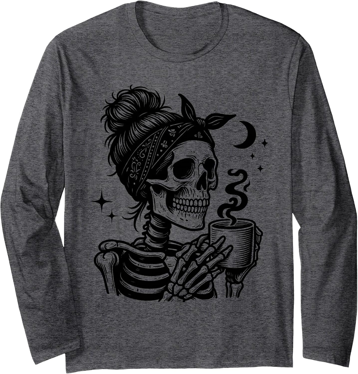 Halloween Skeleton Skull Drinking Coffee Halloween Skull Long Sleeve T-Shirt