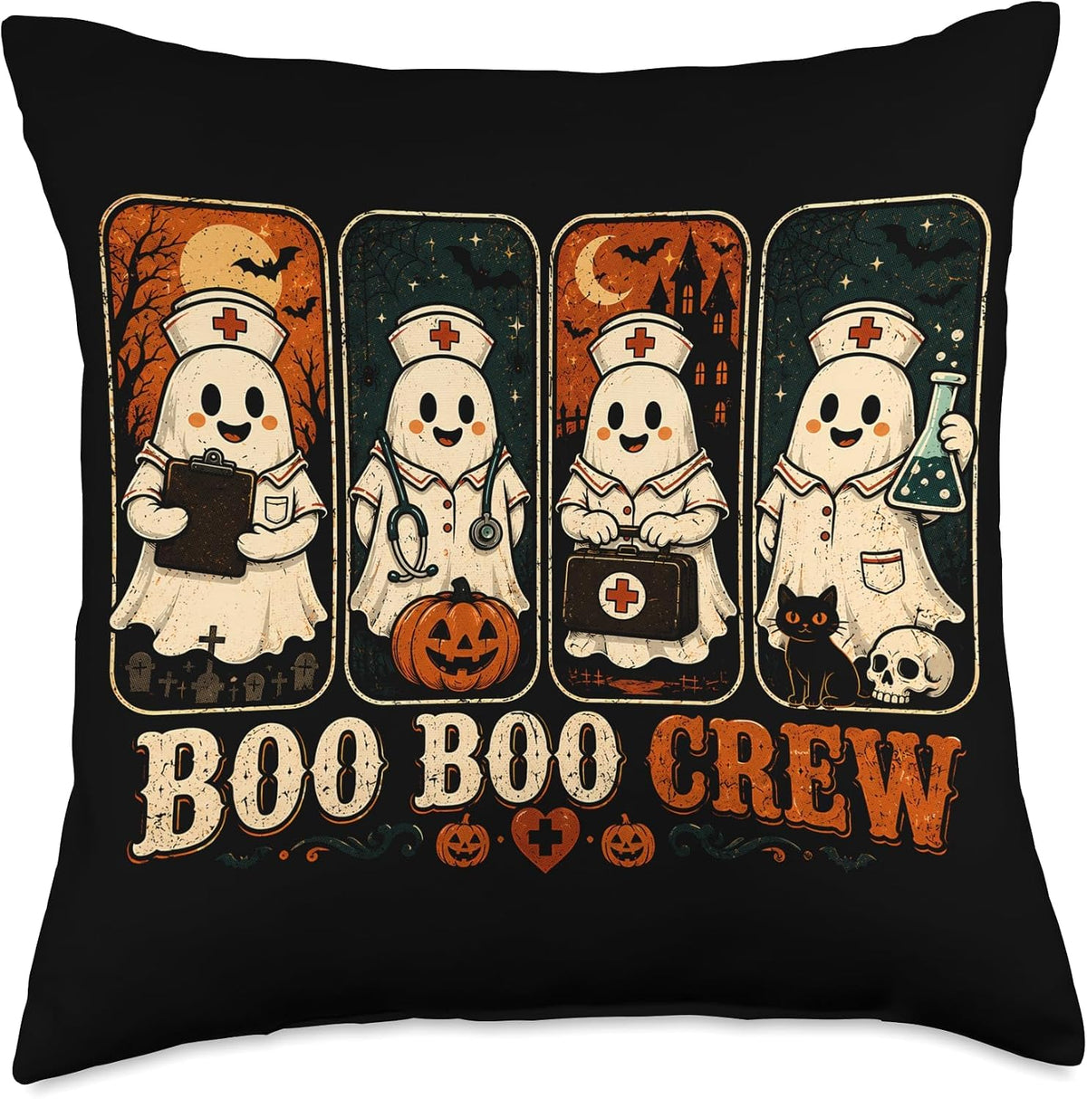 Funny Nurse Halloween Shirt Boo Boo Crew Ghost Squad Throw Pillow