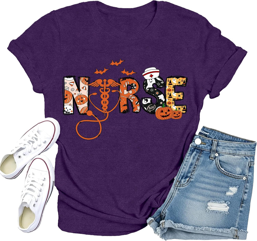 Nurse Shirts for Women Halloween T-Shirt Halloween Nurse Tee Tops
