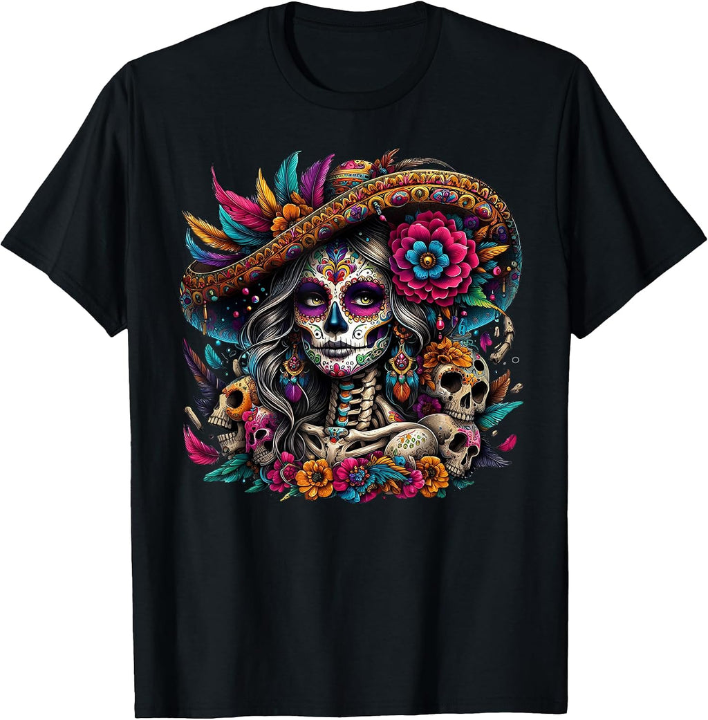 De Los Muertos La Catrina Day of The Dead Sugar Skull Women T-Shirt