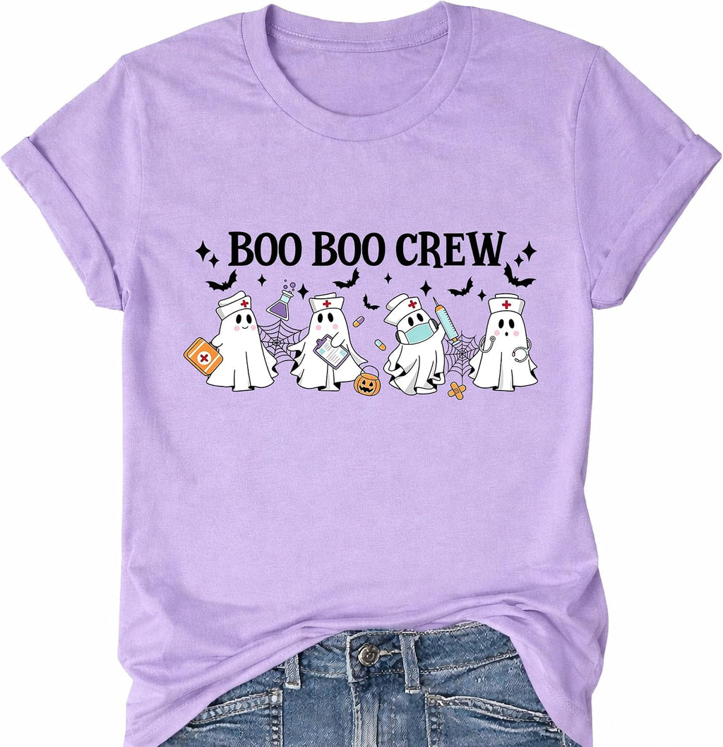 Halloween Nurse Shirt Boo Boo Crew Nurse Ghost Funny Graphic T-Shirts