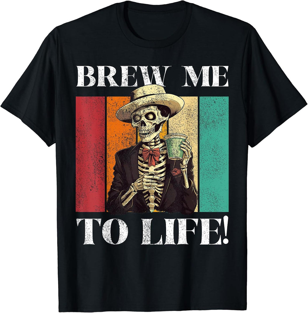 Funny Halloween Skeleton Drinking Coffee Store