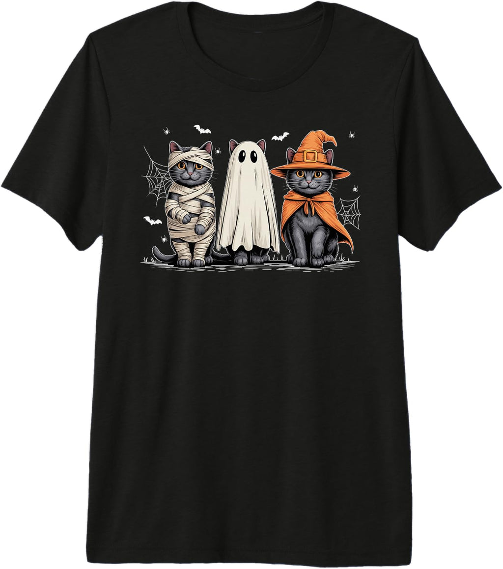 Retro Black Meow Cat Pumpkin Halloween Kitty Spooky Season Premium Tri-Blend T-Shirt