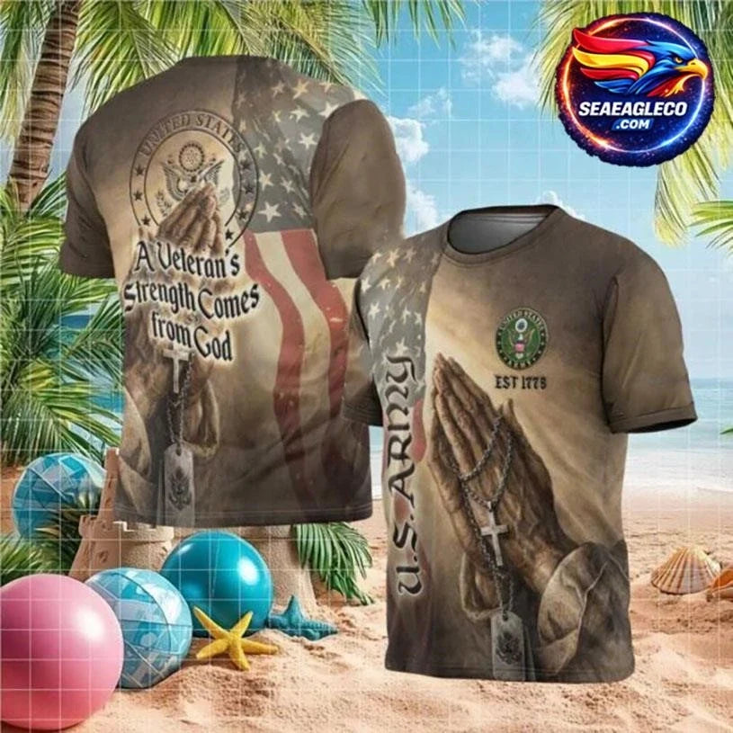 A Veteran’s Strength Comes From God Praying Hands Army Two Sided Shirt Unisex