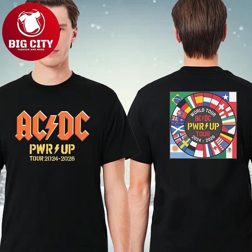AC DC PWR UP World Tour Flags 2024-2026 Two Sided Shirt Unisex