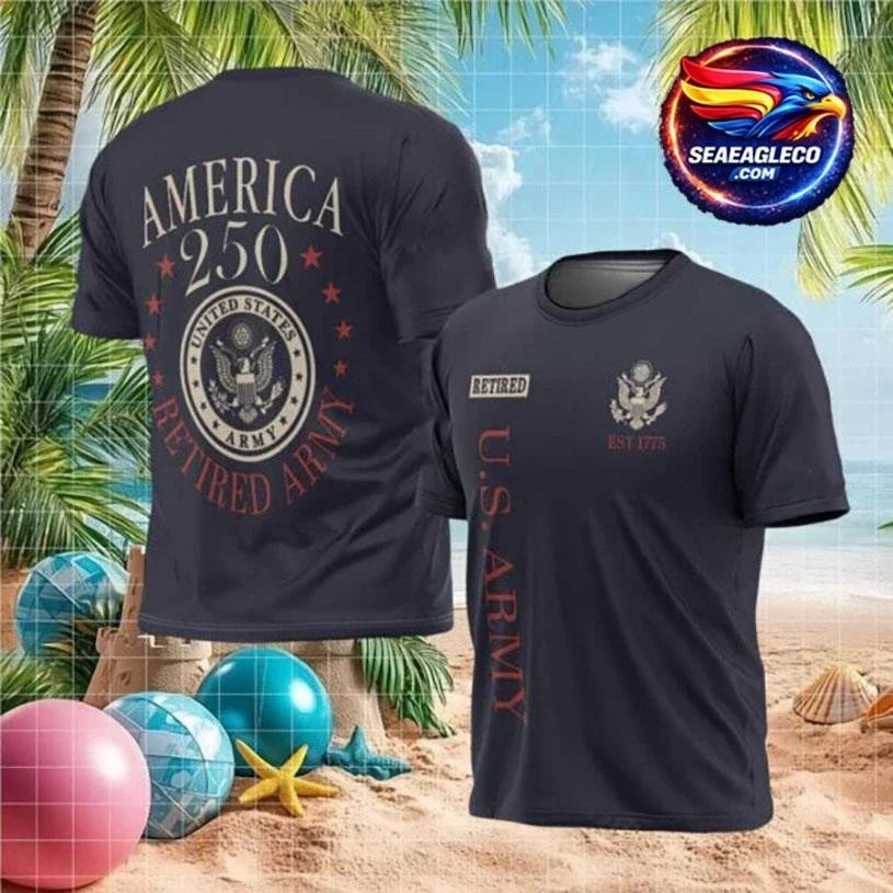 America 250 Retired US Army Est 1775 Patriotic Seal Custom Two Sided Shirt Unisex