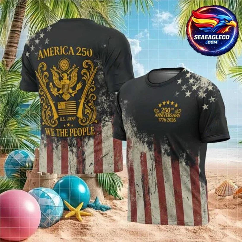 America 250 Years “We The People” US Army Anniversary Distressed Flag Two Sided Shirt Unisex