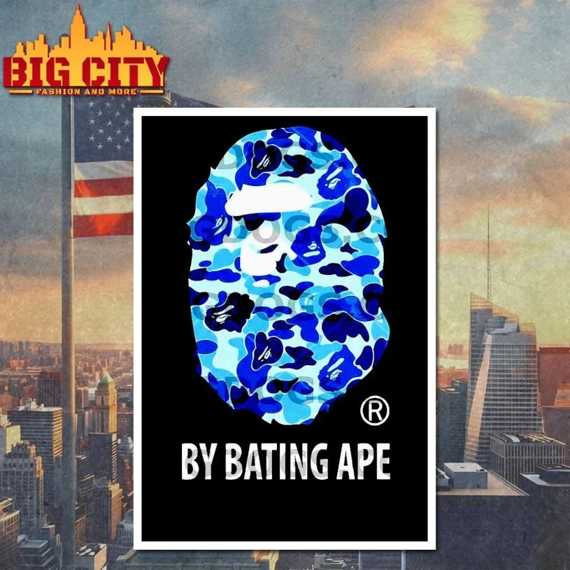 BY Bathing Ape Bape Blue Camo Big Head Unisex