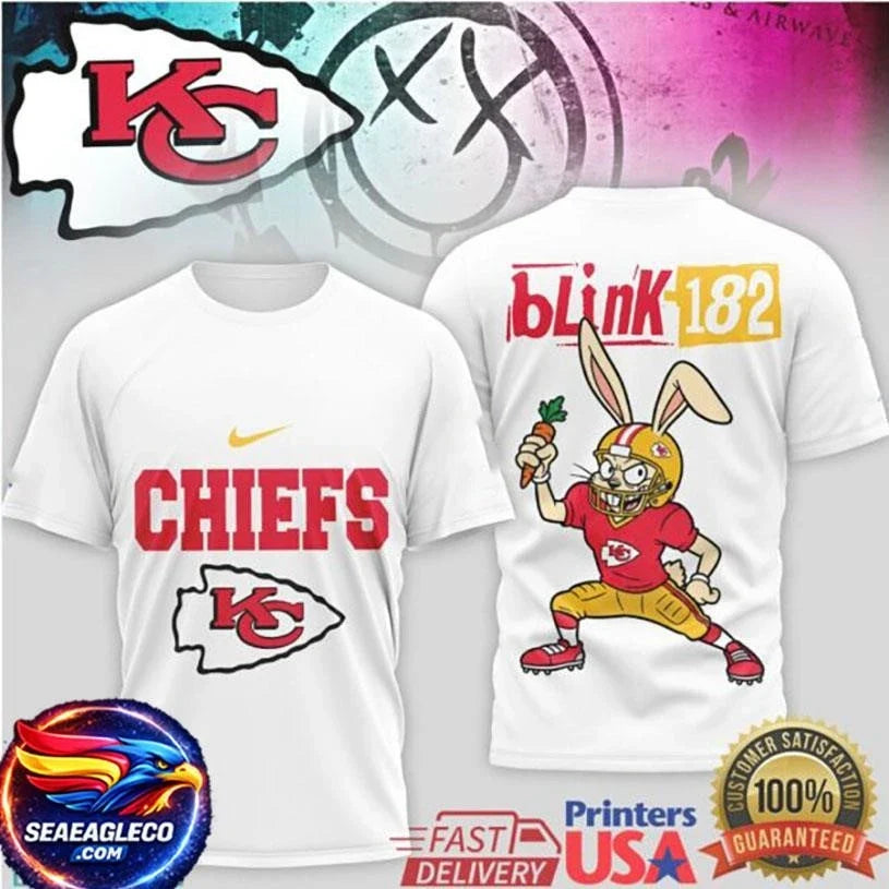 Blink 182 x Kansas City Chiefs Bunny Mascot Two Sided Shirt Unisex