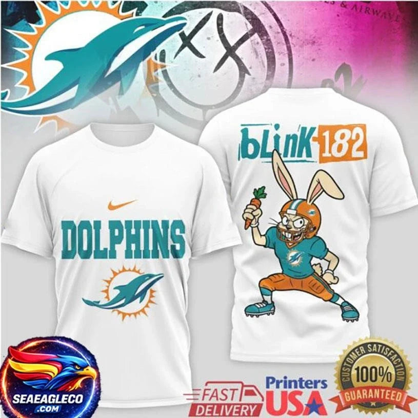 Blink 182 x Miami Dolphins Bunny Graphic Sport Two Sided Shirt Unisex