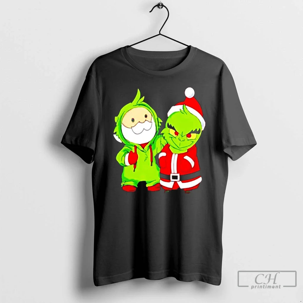 Classic Baby Grinch And Santa Chibi Christmas T Shirts