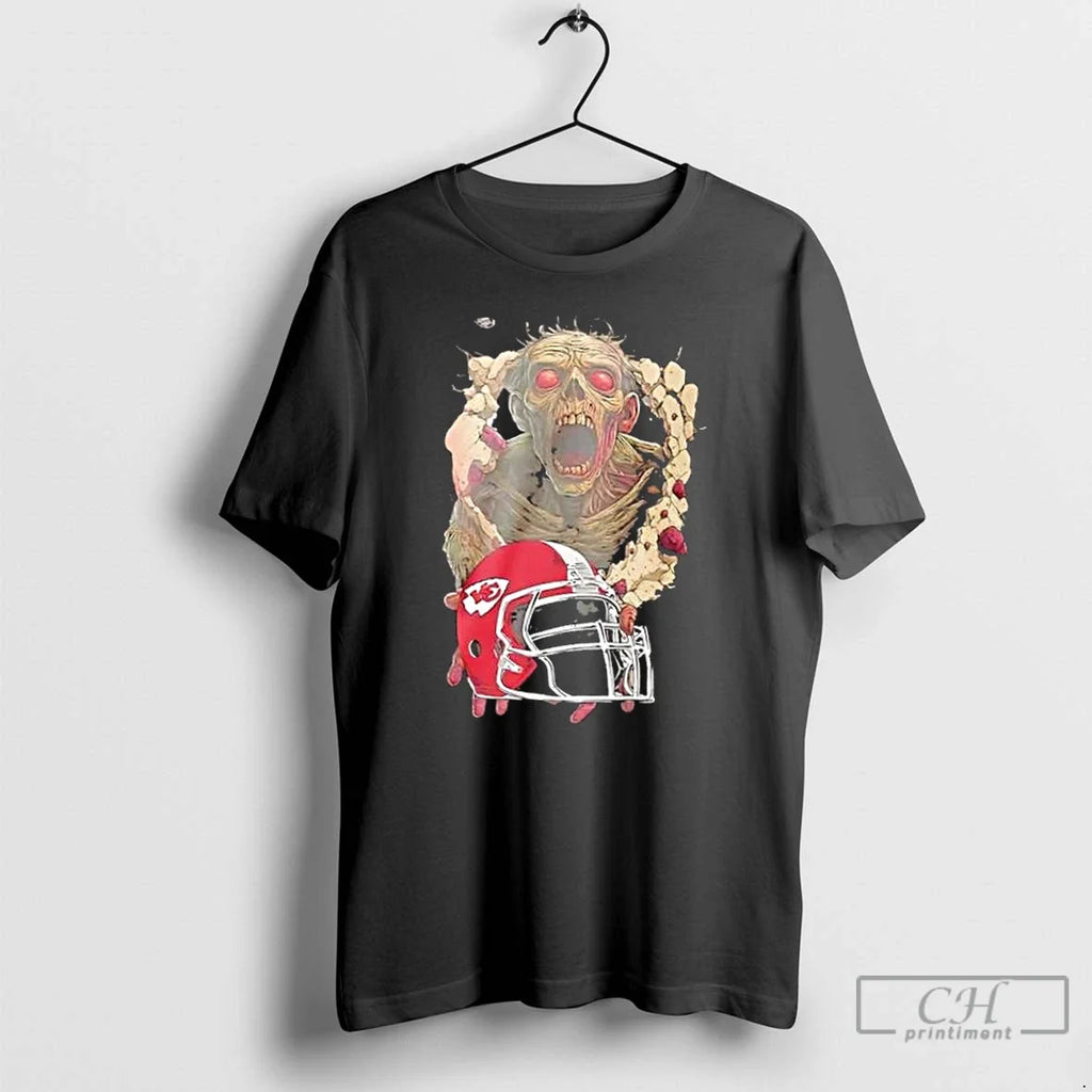 Classic Zombie Kansas City Chiefs Football Helmet Horror Halloween T Shirts