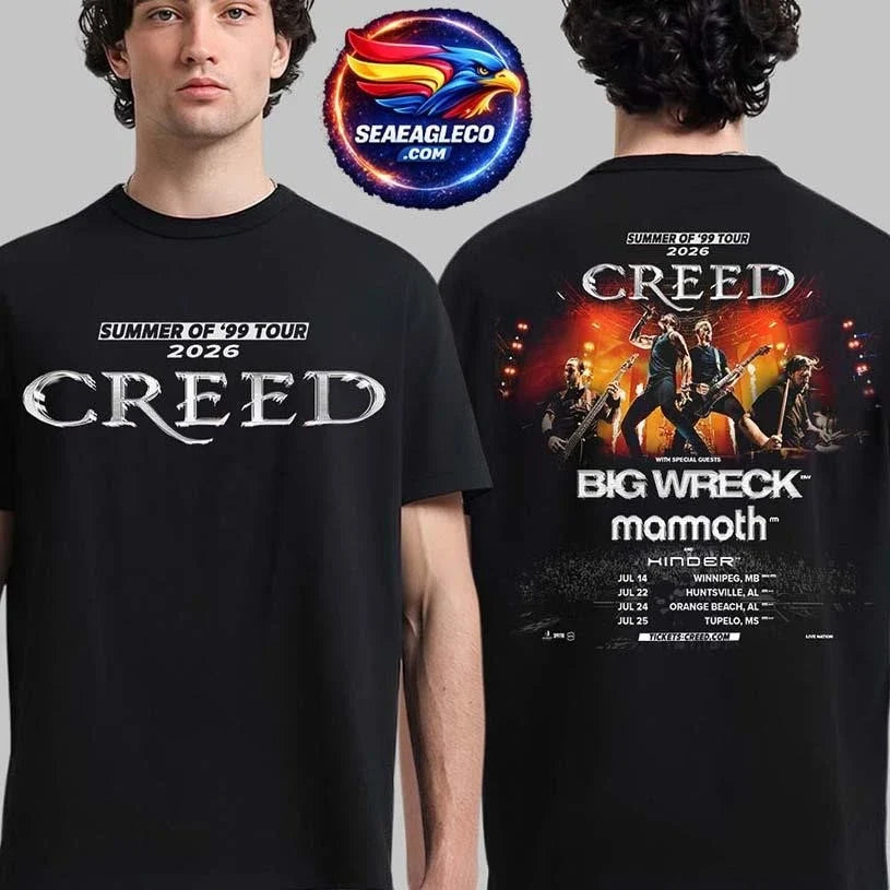 Creed Summer Of 99 Tour 2026 July Run Shows Schedule Dates Two Sided Shirt Unisex