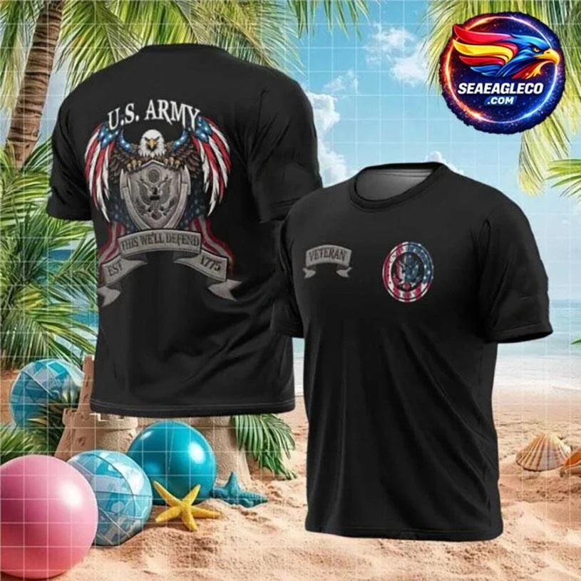 Custom US Army Eagle Shield “This We’ll Defend” Veteran Patriotic Two Sided Shirt Unisex