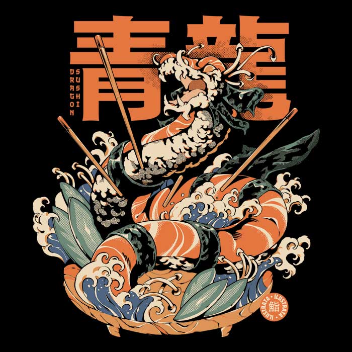 Dragon Sushi - 3/4 Sleeve Raglan