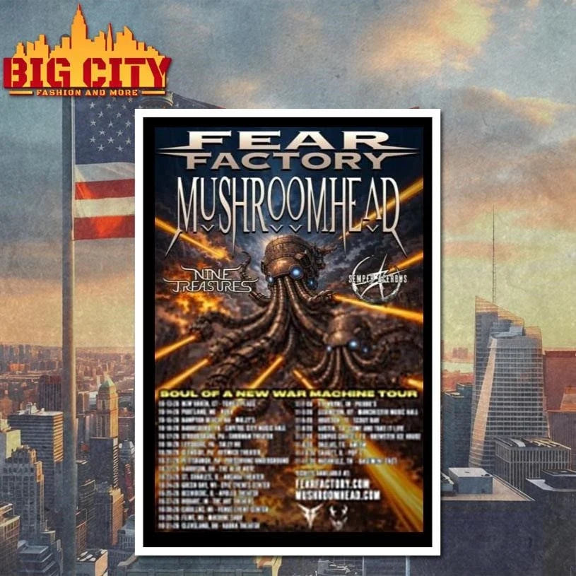 Fear Factory And Mushroomhead Soul Of A New War Machine Tour 2026 Poster Shirt Unisex