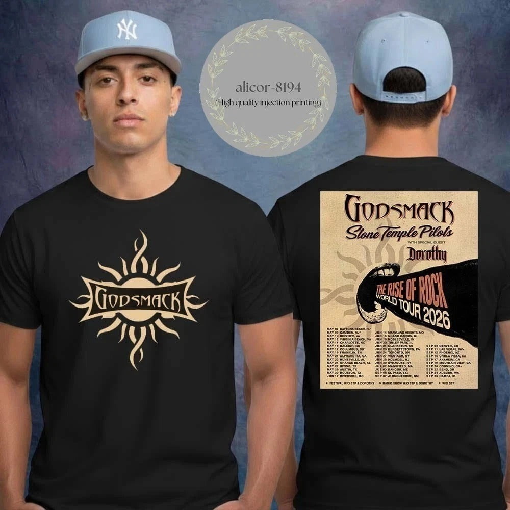 Godsmack The Rise Of Rock World Tour 2026 Schedule Two Sided Unisex Unisex