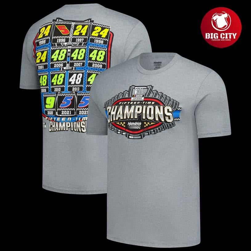 Hendrick Motorsports Classic Ink Heather Gray 15x Champions Tri-Blend Two Sided Shirt Unisex