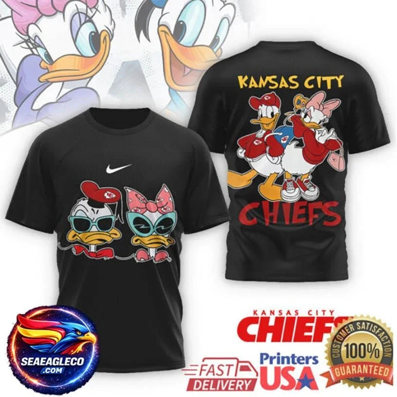 Kansas City Chiefs Donald &amp; Daisy Duck Retro Fan Two Sided Shirt Unisex