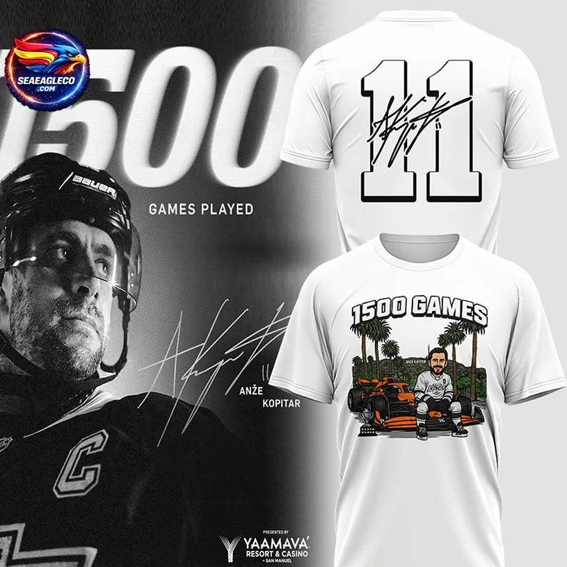 Los Angeles Kings Anze Kopitar Achieving 1500 Games 2026 Two Sided Shirt Unisex
