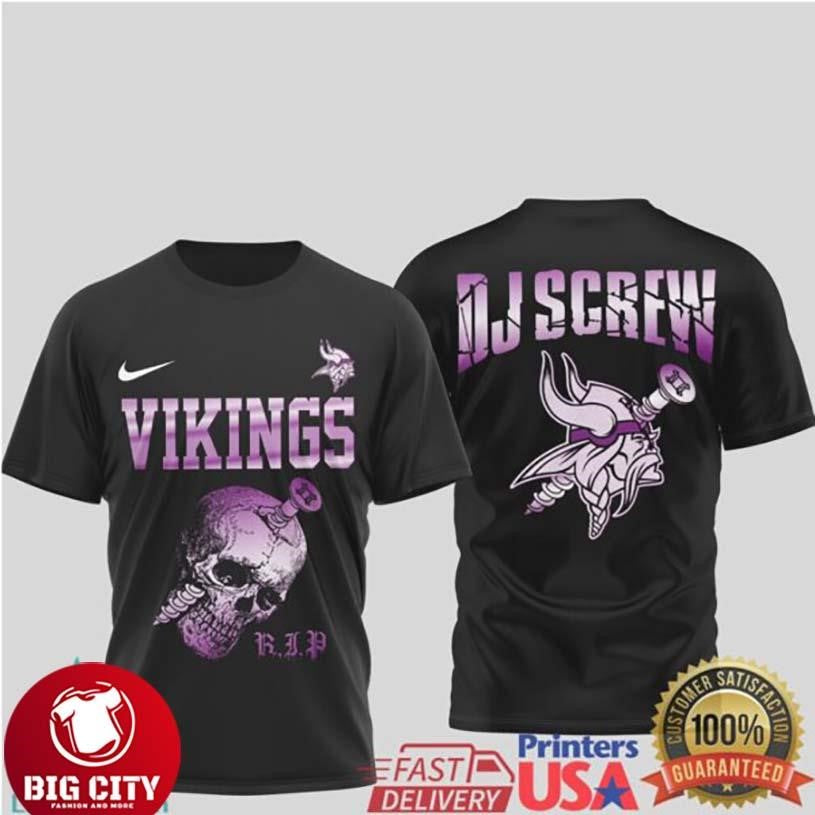 Minnesota Vikings DJ Screw R.I.P. Skull Tribute Purple Graphic Two Sided Shirt Unisex