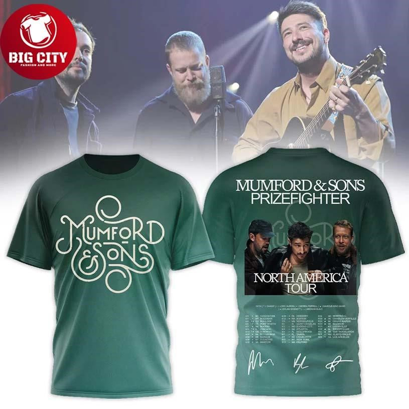 Mumford And Sons Prizefighter North America Tour 2026 Green Two Sided Shirt Unisex