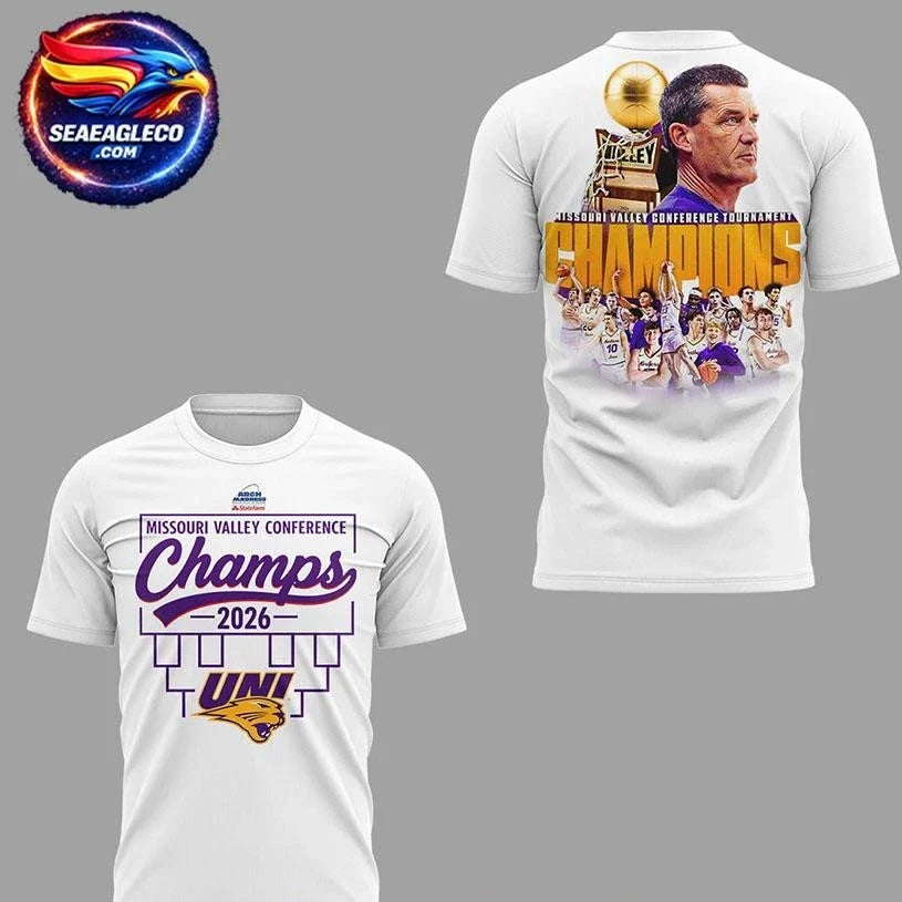 Northern Iowa Panthers Missouri Valley Champions 2026 Two Sided Shirt Unisex