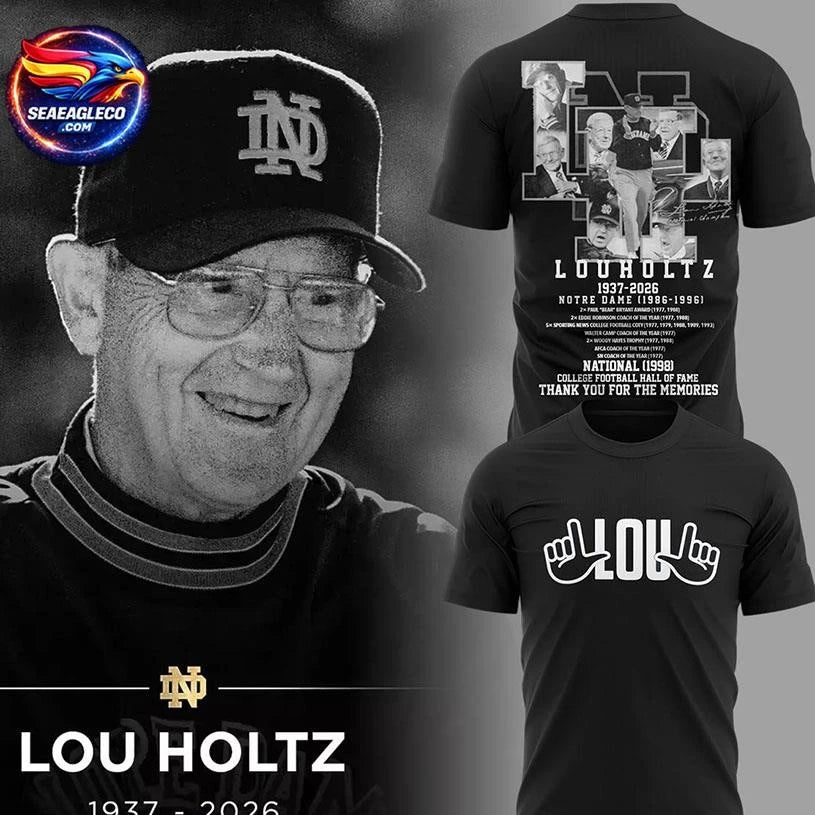 Notre Dame Fighting Irish Legacy Of Lou Holtz 1937-2026 Two Sided Shirt Unisex