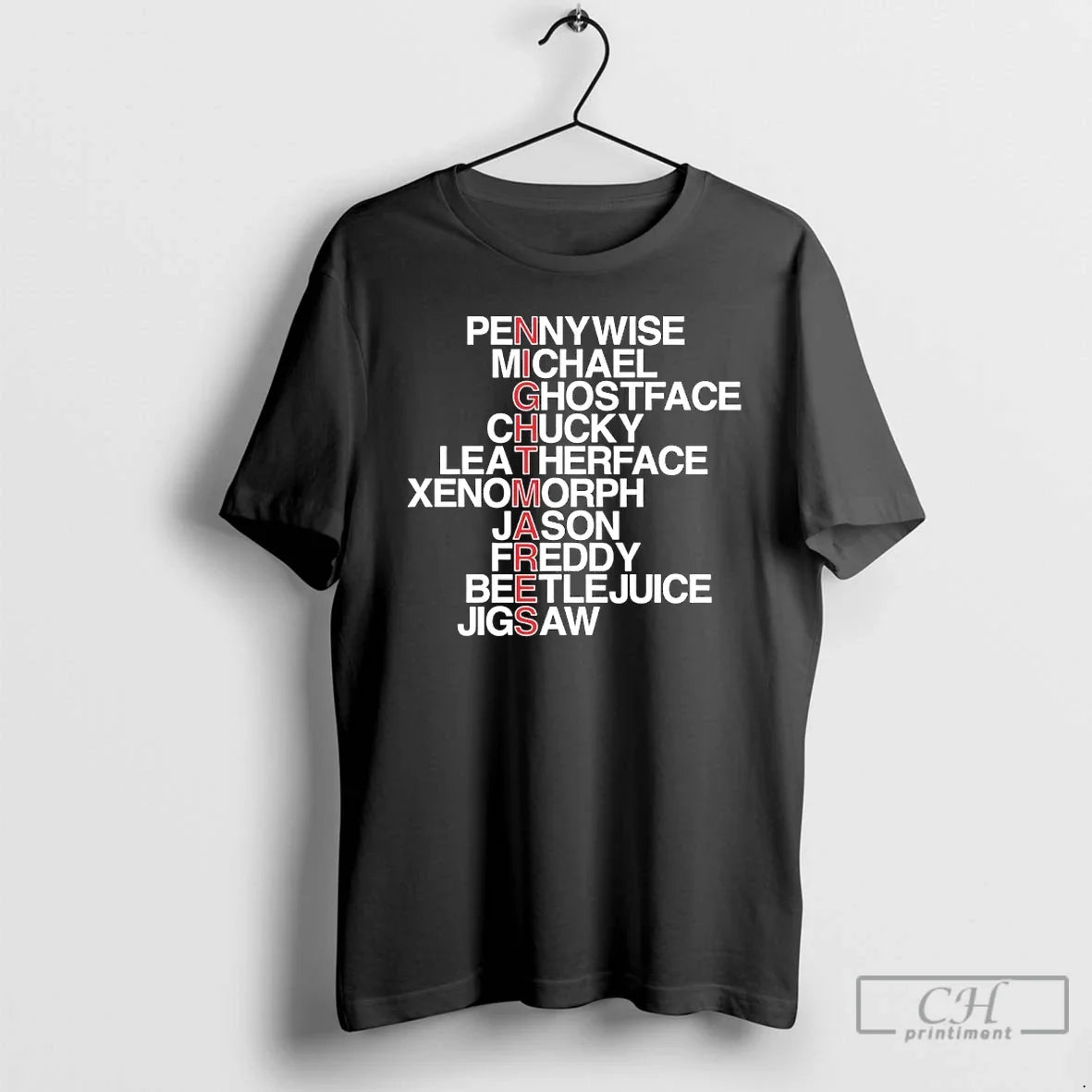 Premium Nightmares Pennywise Michael Ghostface Chucky Leatherface Xenomorph Jason Freddy Beetlejuice Jigsaw T Shirts