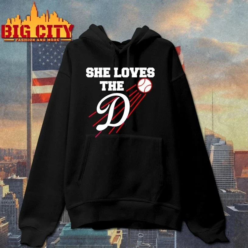 She loves the D style Los Angeles Dodgers baseball logo Unisex