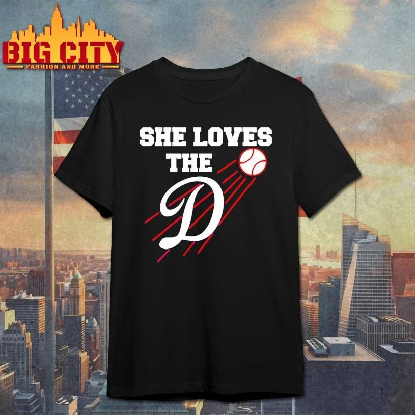 She loves the D style Los Angeles Dodgers baseball logo Unisex