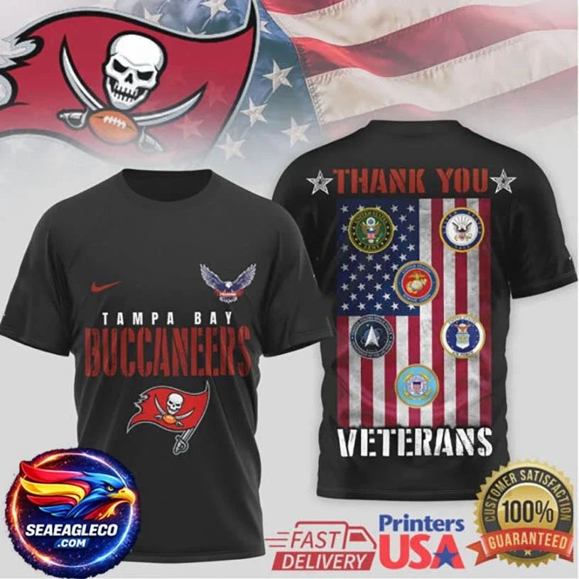 Tampa Bay Buccaneers Veterans Salute American Flag Two Sided Shirt Unisex