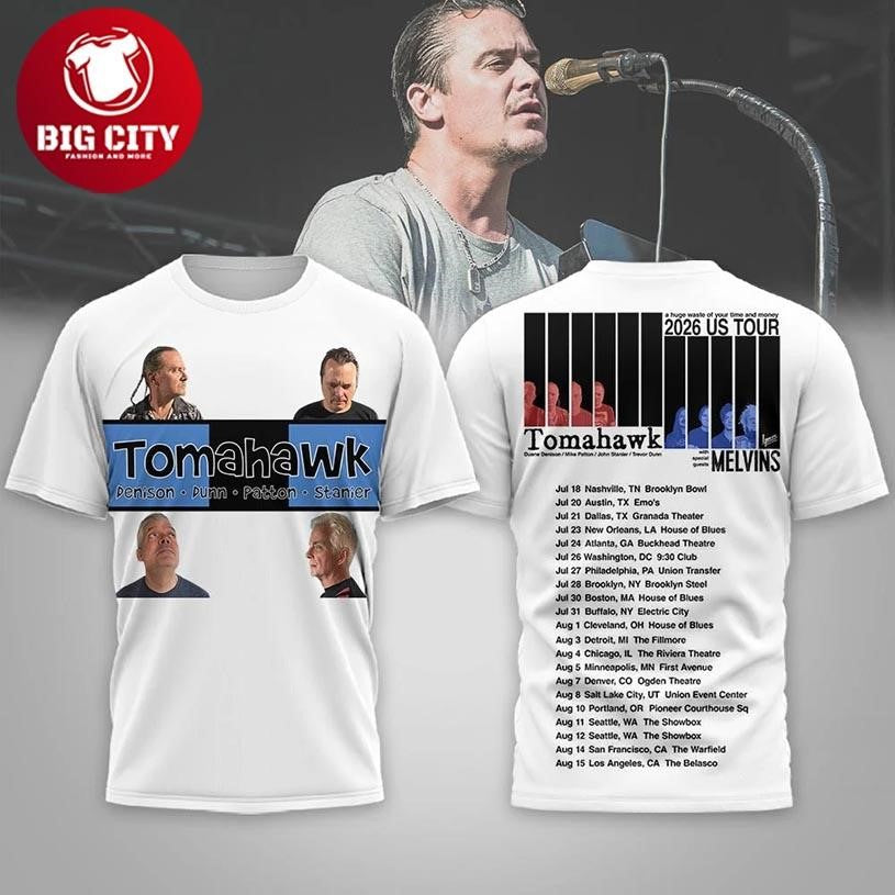 Tomahawk Band 2026 US Tour Mike Patton And Melvins Two Sided Shirt Unisex