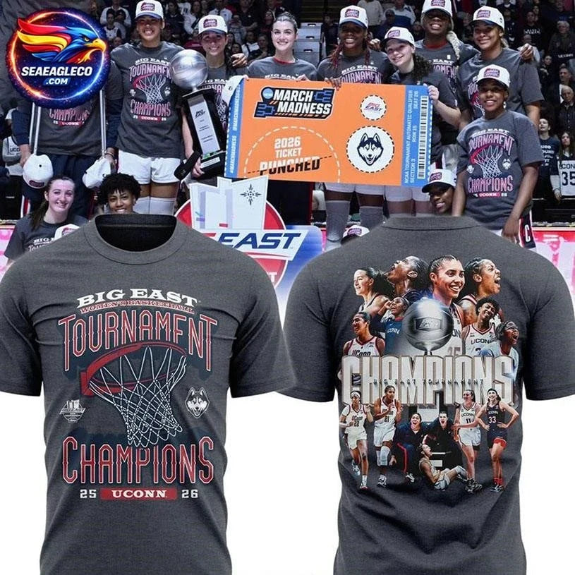 UConn Huskies WBB Big East Tournament Champions 2026 Two Sided Shirt Unisex