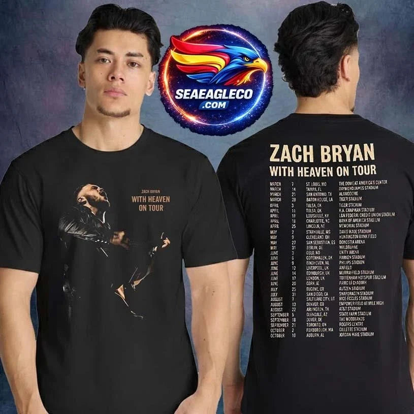 Zach Bryan Merch With Heaven On Tour 2026 Photo Guitar Tour Dates Two Sided Shirt Unisex