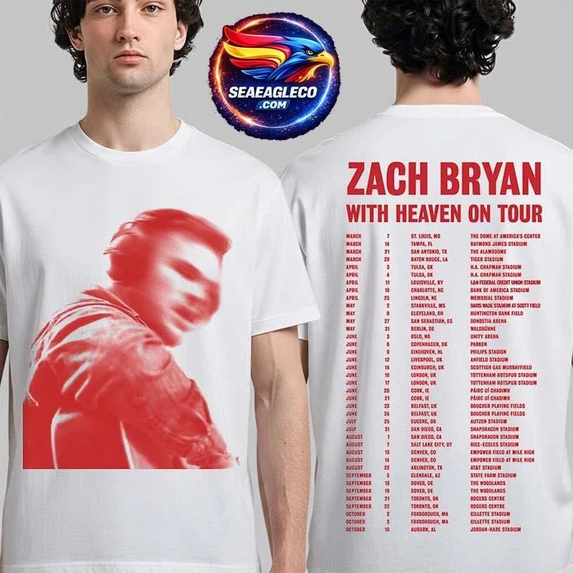 Zach Bryan With Heaven On Top Tour 2026 Merch With Dates Back Two Sided Shirt Unisex