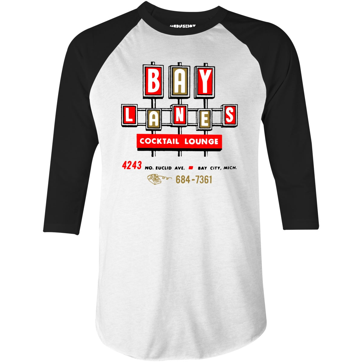 Bay Lanes - Bay City, MI - Vintage Bowling Alley - 3/4 Sleeve Raglan