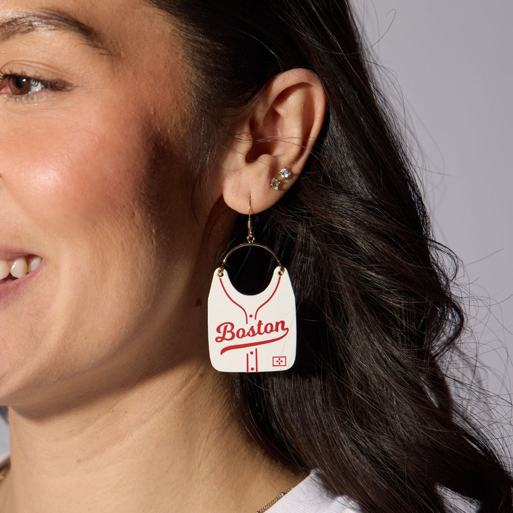 Boston Baseball Jersey Earrings