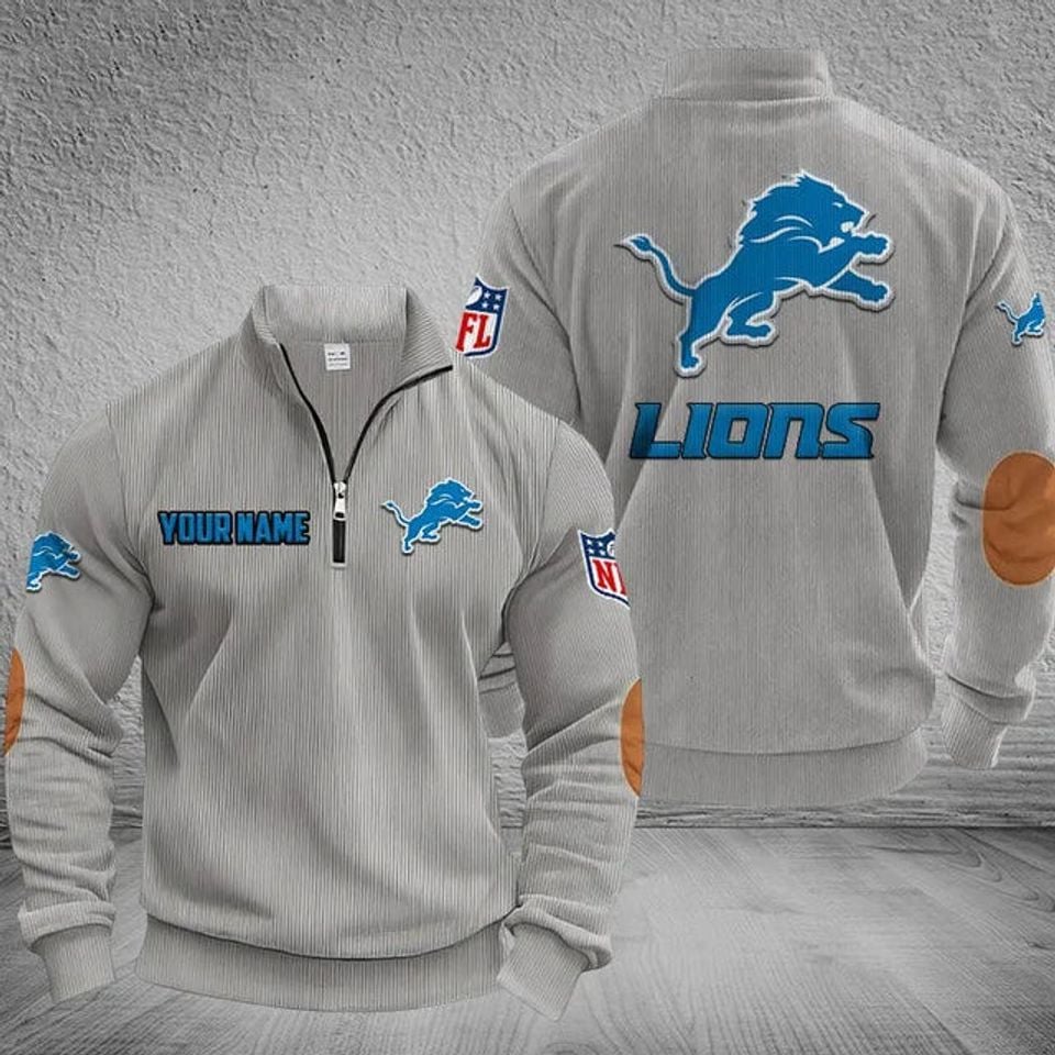 Customized De-troit L-ions Striped Quarter-Zip Sweatshirt