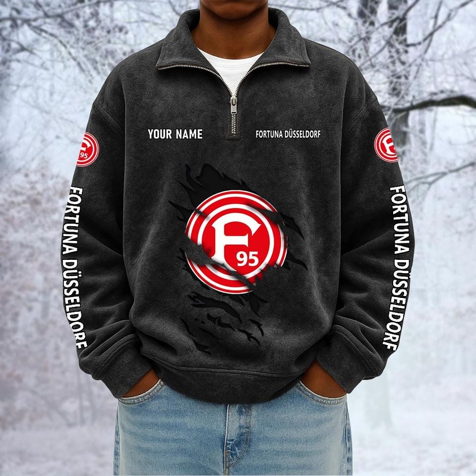 Fortuna Dusseldorf Custom Name Quarter Zip Pullover Sweatshirt - Multicolor