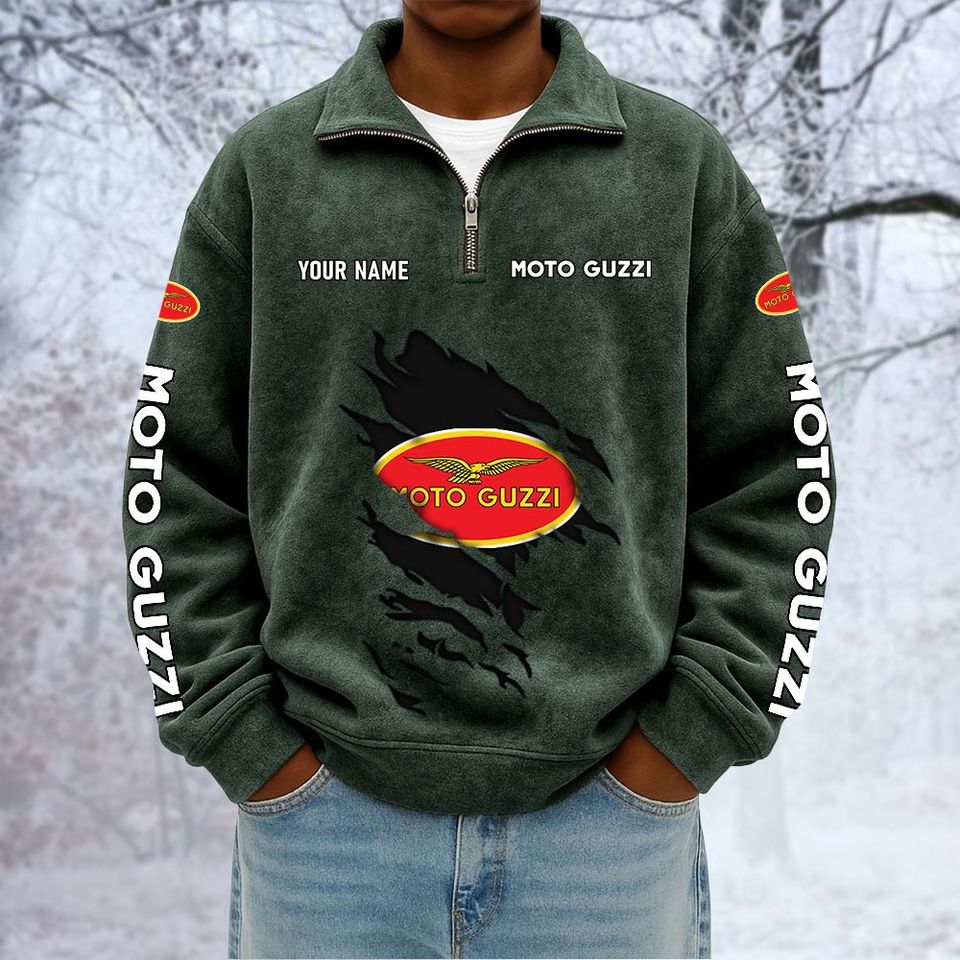 Moto Guzzi Custom Name Quarter Zip Pullover Sweatshirt - Multicolor