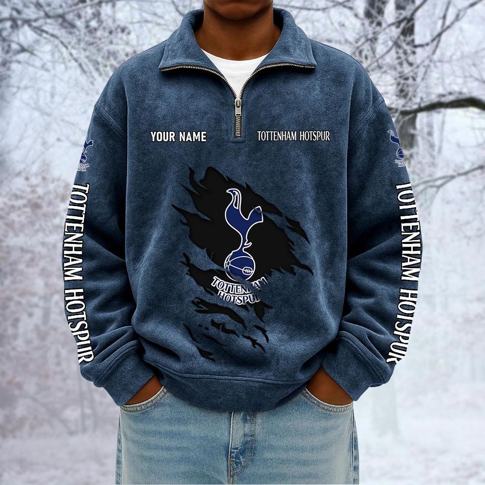 Tottenham Hotspur Custom Name Quarter Zip Pullover Sweatshirt - Multicolor