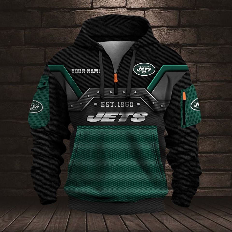 Personalized New York Jets Custom Name Quarter Zip Hoodie