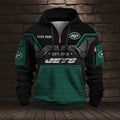 Personalized New York Jets Custom Name Quarter Zip Hoodie